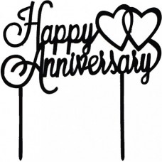 Cake topper Happy Anniversary zwart OP=OP